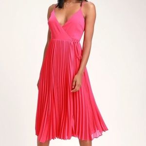 Lulu's Lovely Fushia Pleated Wrap Dress